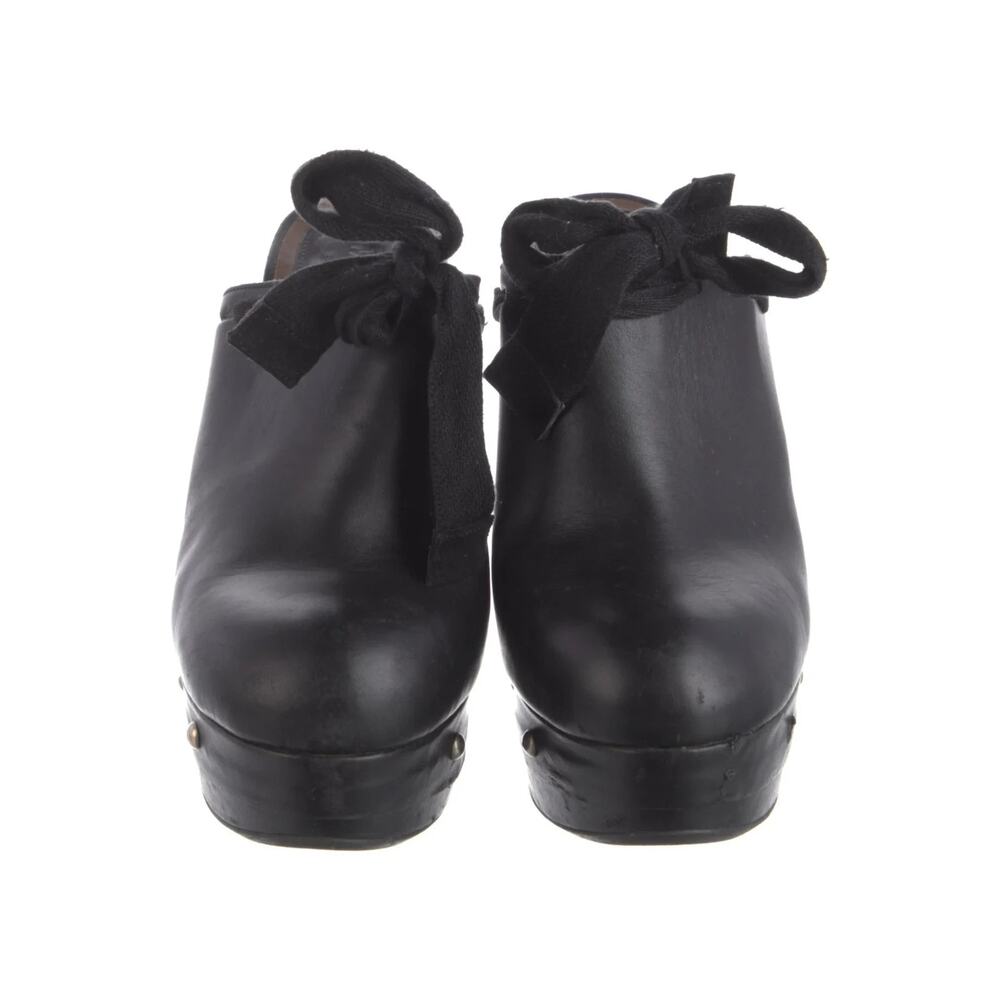 Marni Black Leather Platform Mules Women’s Size 6.5 Round Toe Slip On Tie